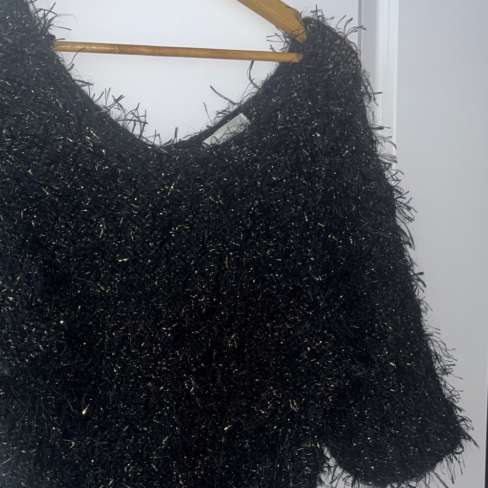 Carducci Wool Blended Black Fuzzy Knit Sweater